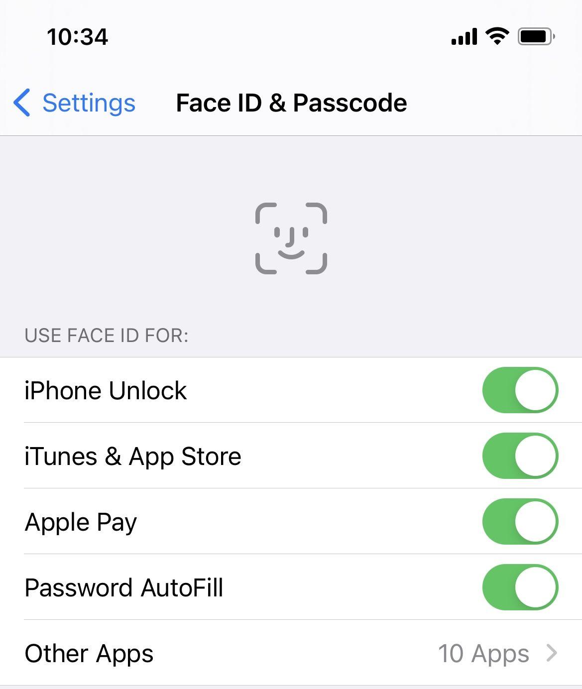 Turn off Face ID